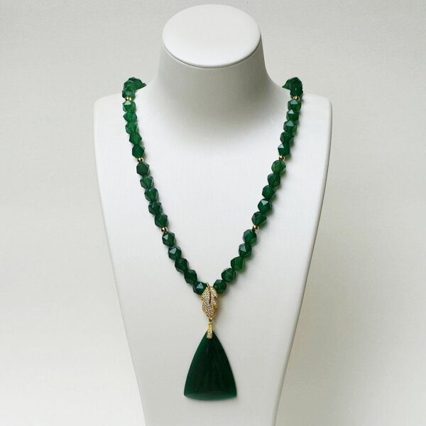 Green Agate Pendant Necklace 24" - Image 2