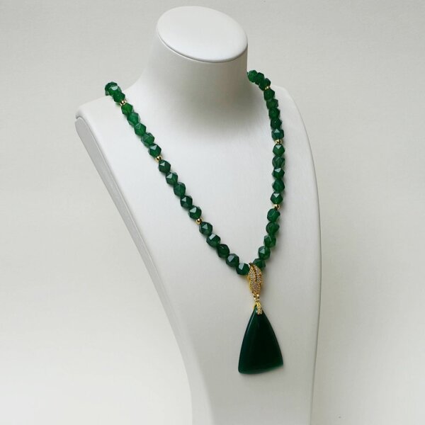Green Agate Pendant Necklace 24" - Image 3