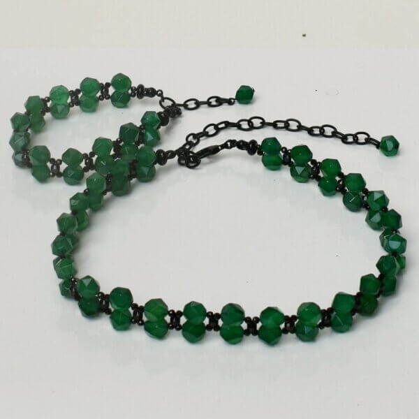 Green Agate + Black Spinel Bracelet 6.5" to 7.5" Adjustable - Image 11