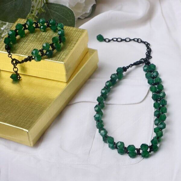 Green Agate + Black Spinel Bracelet 6.5" to 7.5" Adjustable - Image 12