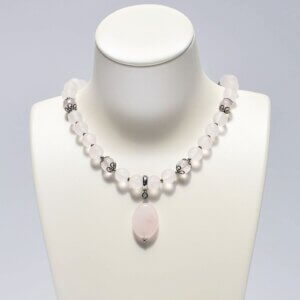 Rose Quartz + Hematite Pendant Necklace 16"-20" Adjustable