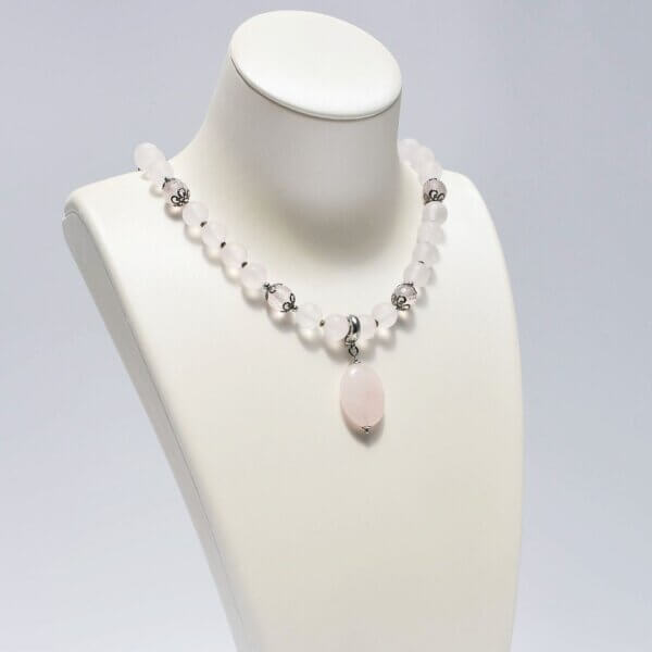 Rose Quartz + Hematite Pendant Necklace 16"-20" Adjustable - Image 2