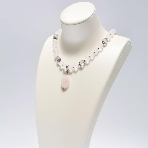 Rose Quartz + Hematite Pendant Necklace 16"-20" Adjustable - Image 3