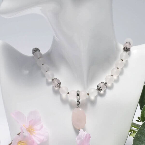 Rose Quartz + Hematite Pendant Necklace 16"-20" Adjustable - Image 5