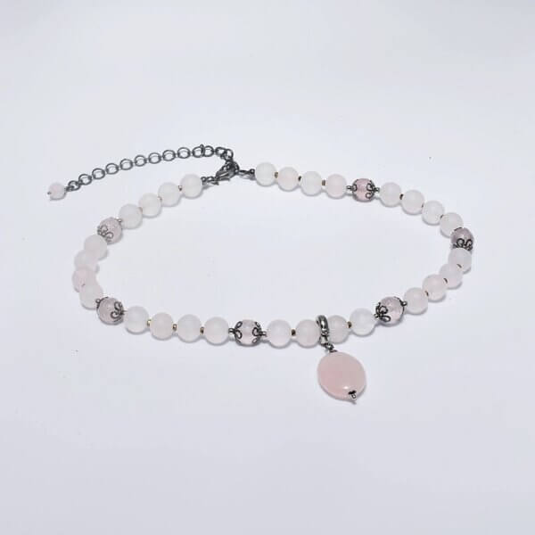 Rose Quartz + Hematite Pendant Necklace 16"-20" Adjustable - Image 6