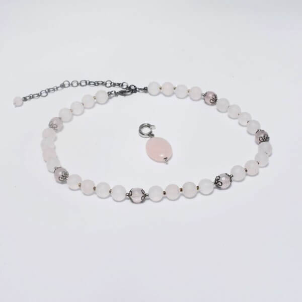 Rose Quartz + Hematite Pendant Necklace 16"-20" Adjustable - Image 7