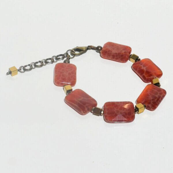 Fire Agate Bracelet 6 1/2" + 1 1/2" Adjustable Length