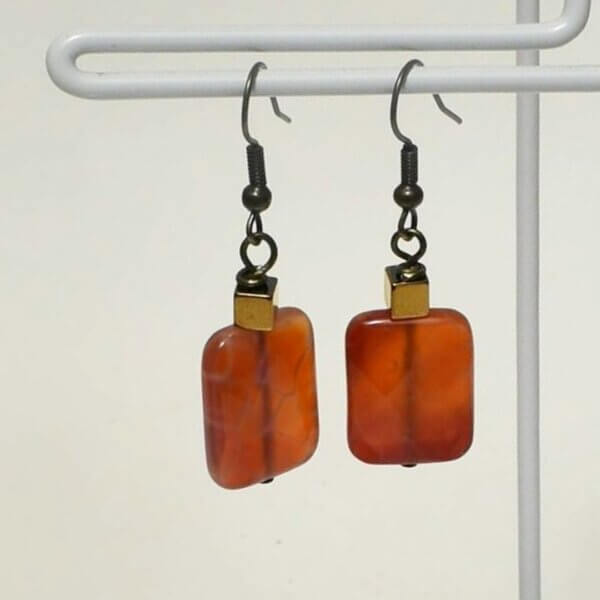 Fire Agate Earring, 1 1/2" Length