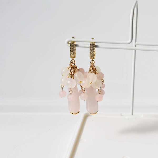 Rose Quartz Dangle Earrings 2 1/2" Drop - Image 5