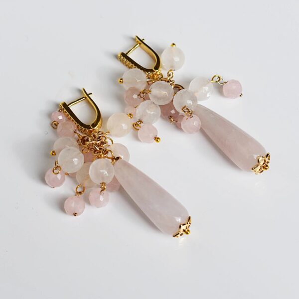 Rose Quartz Dangle Earrings 2 1/2" Drop - Image 4