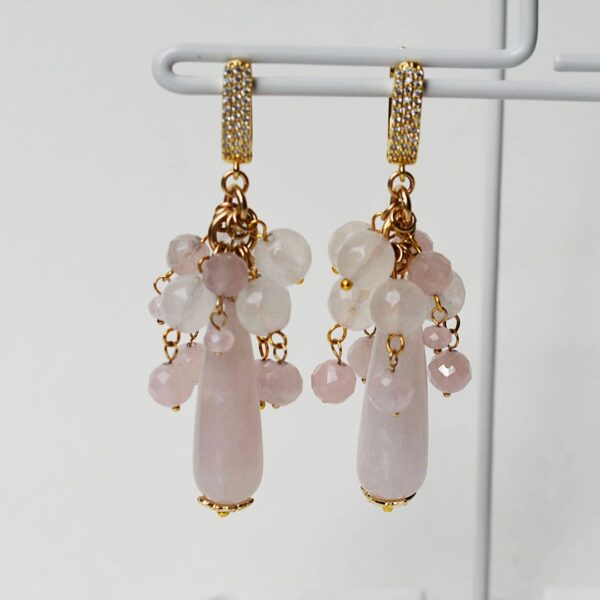 Rose Quartz Dangle Earrings 2 1/2" Drop