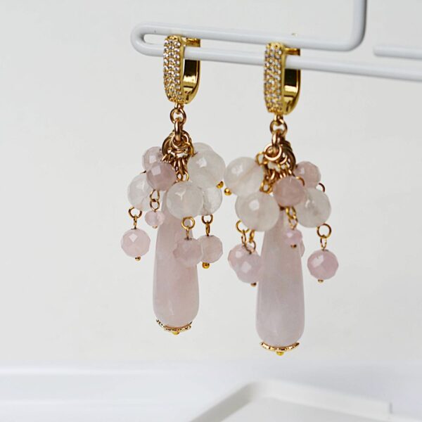 Rose Quartz Dangle Earrings 2 1/2" Drop - Image 2