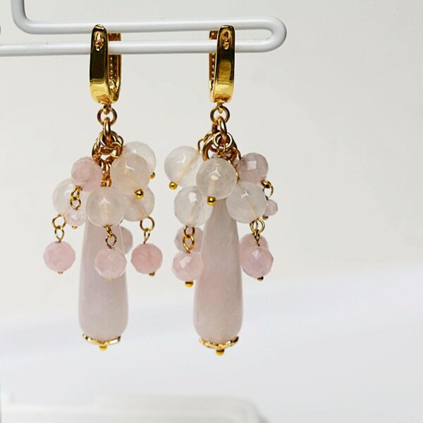 Rose Quartz Dangle Earrings 2 1/2" Drop - Image 3