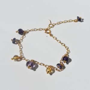 Amethyst + Citrine Charm Bracelet 6 1/2" - 7 1/2" Adjustable