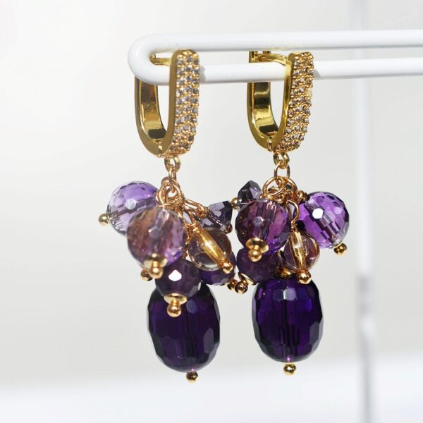 Amethyst + Citrine Cluster Dangle Earrings 1" Drop