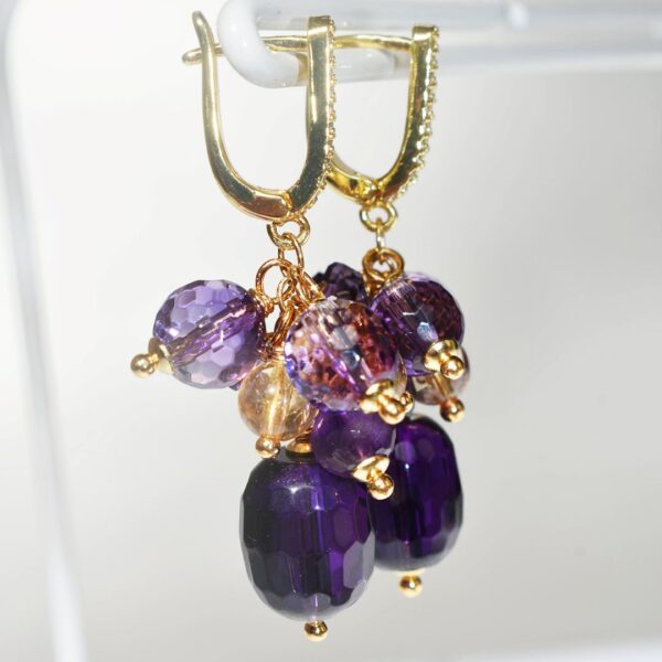 Amethyst + Citrine Cluster Dangle Earrings 1" Drop - Image 3