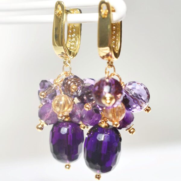 Amethyst + Citrine Cluster Dangle Earrings 1" Drop - Image 4