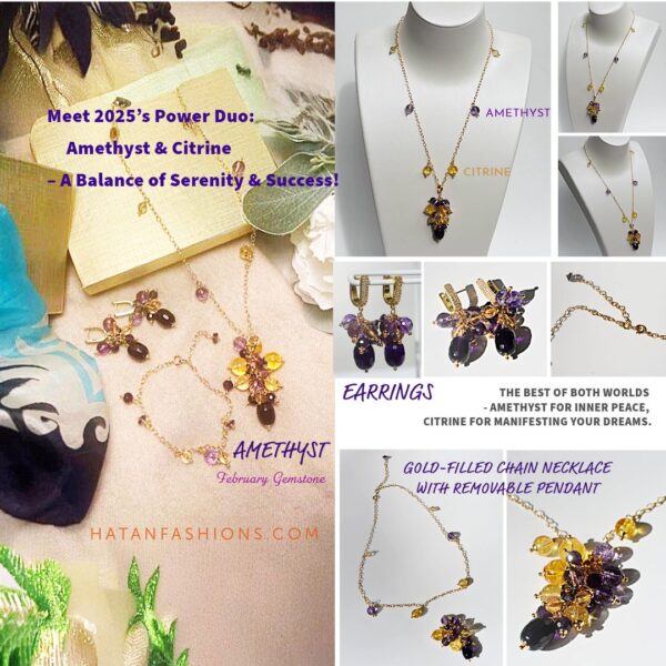 Amethyst + Citrine Charm Bracelet 6 1/2" - 7 1/2" Adjustable - Image 5