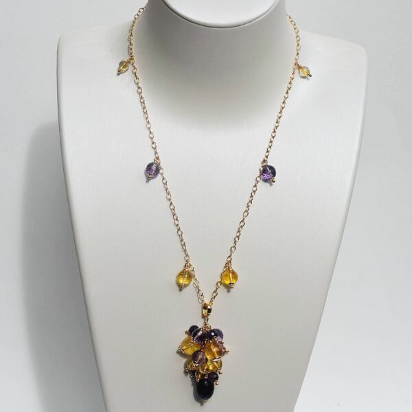 Amethyst + Citrine Charm Necklace with Pendant 16" - 18"