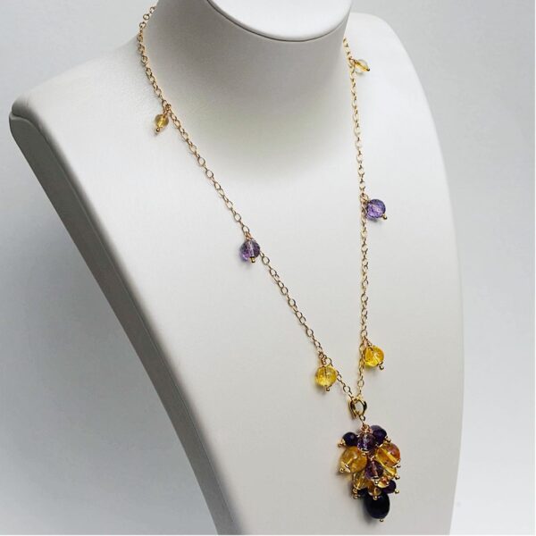 Amethyst + Citrine Charm Necklace with Pendant 16" - 18" - Image 2