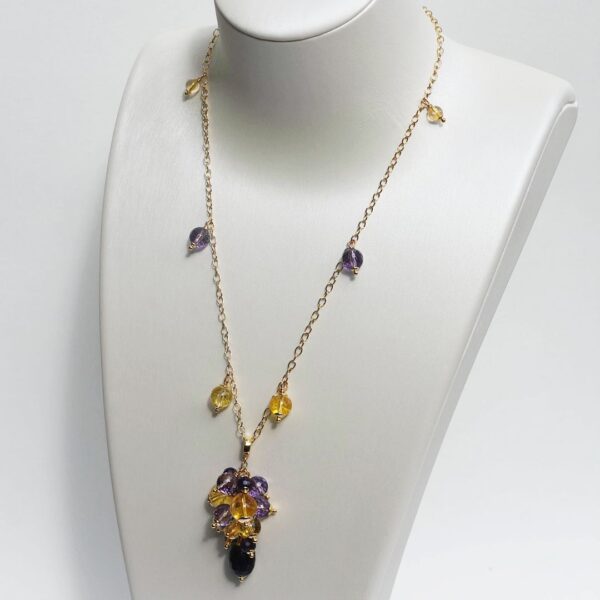 Amethyst + Citrine Charm Necklace with Pendant 16" - 18" - Image 3