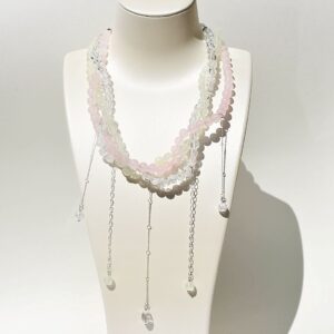 Rose + Lemon + Clear Quartz Twisted Strand Necklace 18"- 20" Adjustable