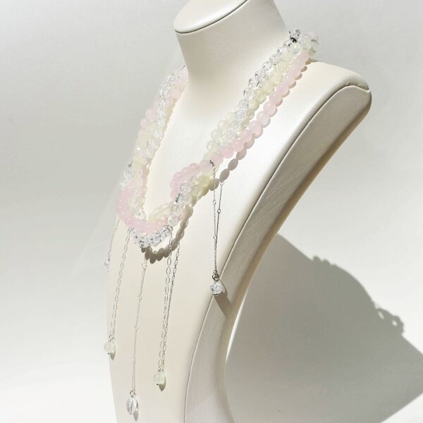 Rose + Lemon + Clear Quartz Twisted Strand Necklace 18"- 20" Adjustable - Image 4