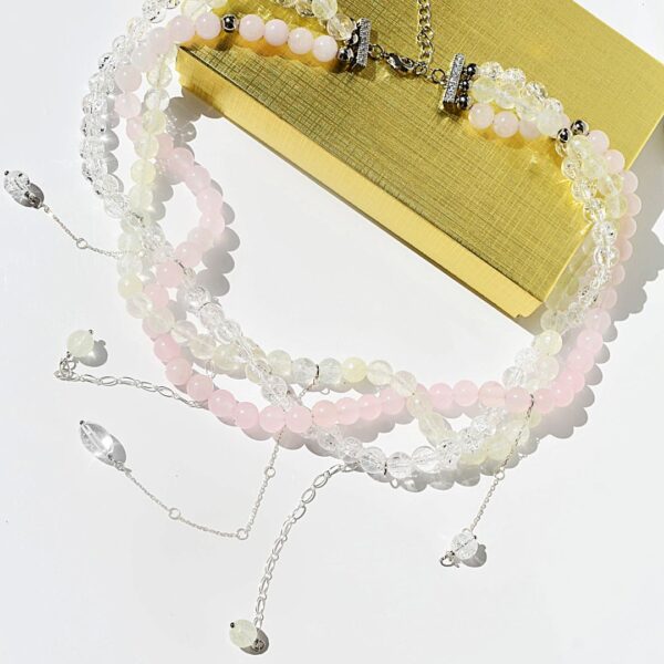 Rose + Lemon + Clear Quartz Twisted Strand Necklace 18"- 20" Adjustable - Image 6