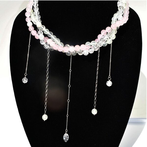 Rose + Lemon + Clear Quartz Twisted Strand Necklace 18"- 20" Adjustable - Image 8