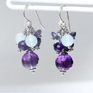 Amethyst + Aquamarine Cluster Dangle Earrings 1" Drop