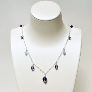 Amethyst + Aquamarine Charm Necklace 18" to 20" Adjustable