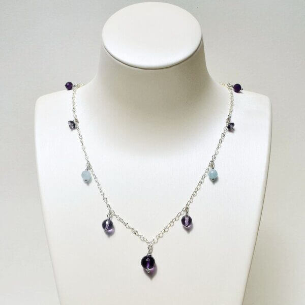 Amethyst + Aquamarine Charm Necklace 18" to 20" Adjustable