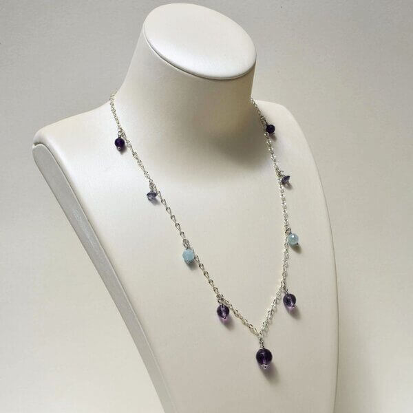 Amethyst + Aquamarine Charm Necklace 18" to 20" Adjustable - Image 2