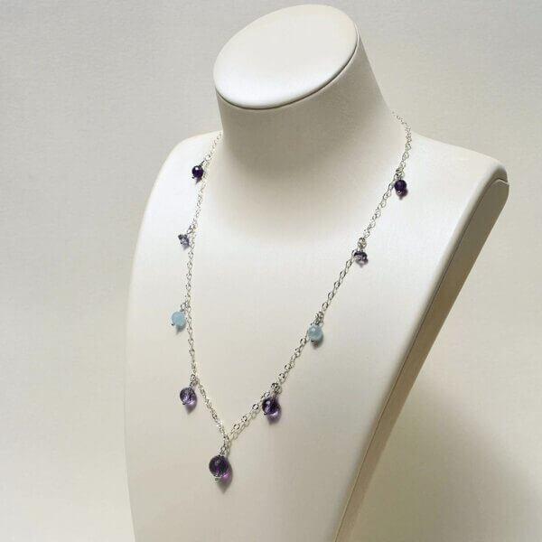 Amethyst + Aquamarine Charm Necklace 18" to 20" Adjustable - Image 3