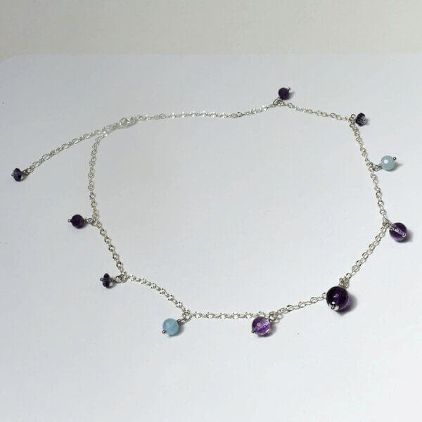 Amethyst + Aquamarine Charm Necklace 18" to 20" Adjustable - Image 5