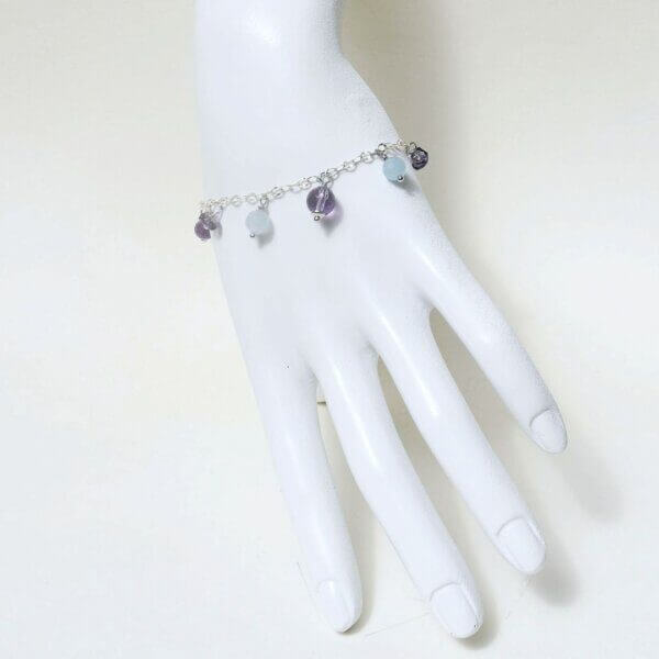 Amethyst + Aquamarine Charm Bracelet 6" - 7" Adjustable - Image 6