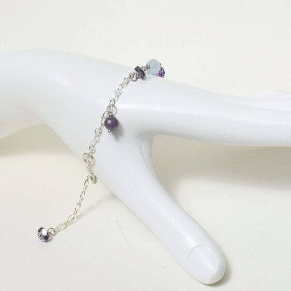 Amethyst + Aquamarine Charm Bracelet 6" - 7" Adjustable - Image 5
