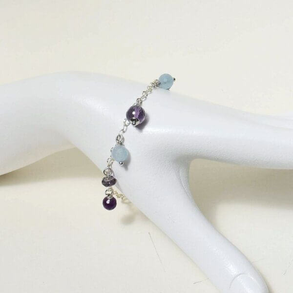 Amethyst + Aquamarine Charm Bracelet 6" - 7" Adjustable - Image 4