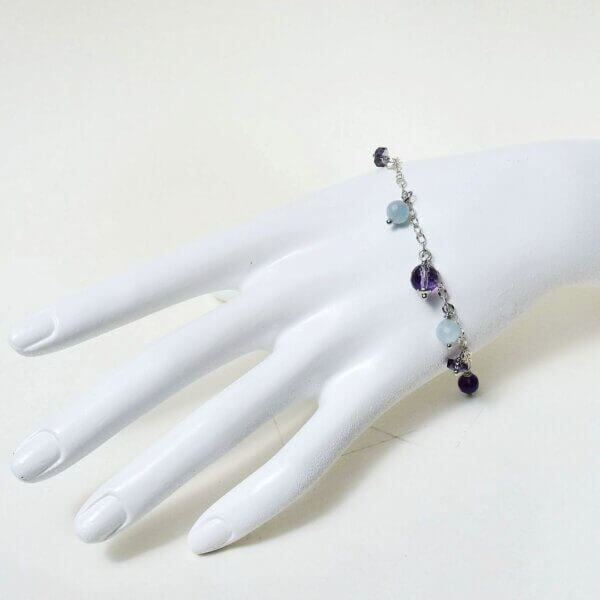 Amethyst + Aquamarine Charm Bracelet 6" - 7" Adjustable - Image 2