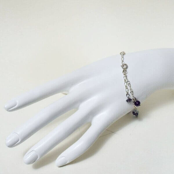 Amethyst + Aquamarine Charm Bracelet 6" - 7" Adjustable - Image 3