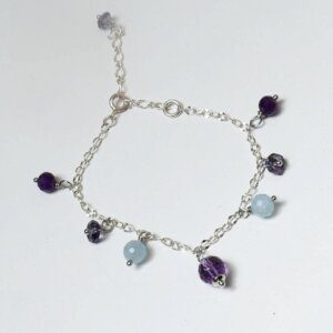 Amethyst + Aquamarine Charm Bracelet 6" - 7" Adjustable