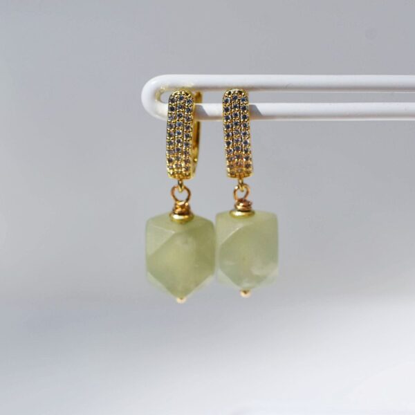 Green Jade Dangle Earrings 1/2" Drop - Image 2
