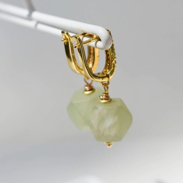 Green Jade Dangle Earrings 1/2" Drop - Image 4