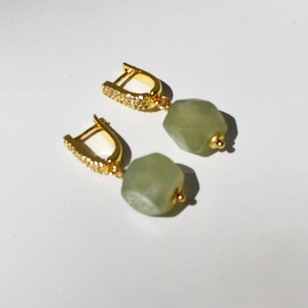 Green Jade Dangle Earrings 1/2" Drop - Image 6