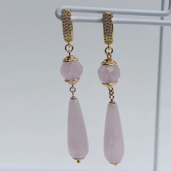Rose Quartz Dangle Earrings 2 3/4" Drop - Image 2