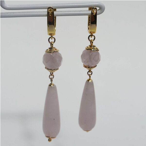 Rose Quartz Dangle Earrings 2 3/4" Drop - Image 3