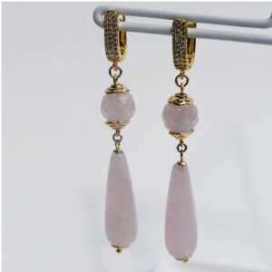 Rose Quartz Dangle Earrings 2 3/4" Drop