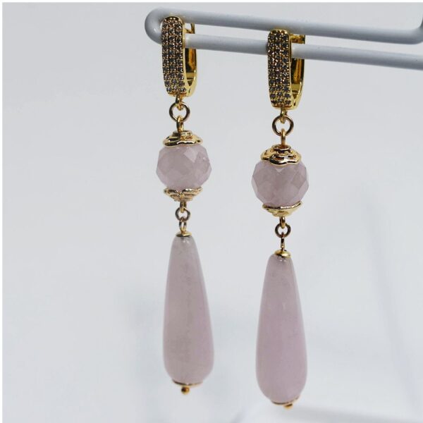 Rose Quartz Dangle Earrings 2 3/4" Drop