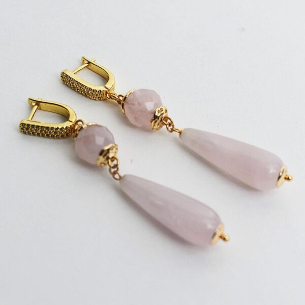 Rose Quartz Dangle Earrings 2 3/4" Drop - Image 4