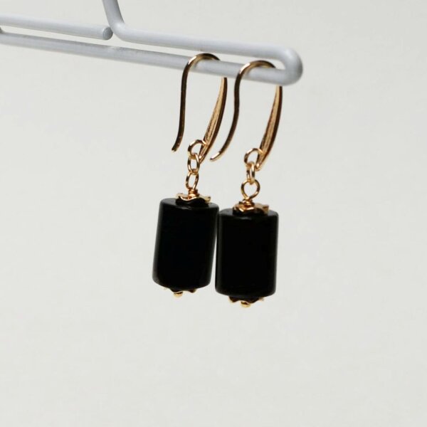 Black Agate Dangle Earrings 3/4" Drop - Image 4